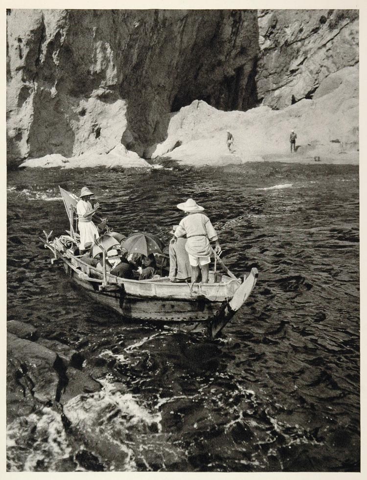 1930 Rock Grotto Enoshima Japan Boat Photogravure - ORIGINAL PHOTOGRAVURE JAPAN2