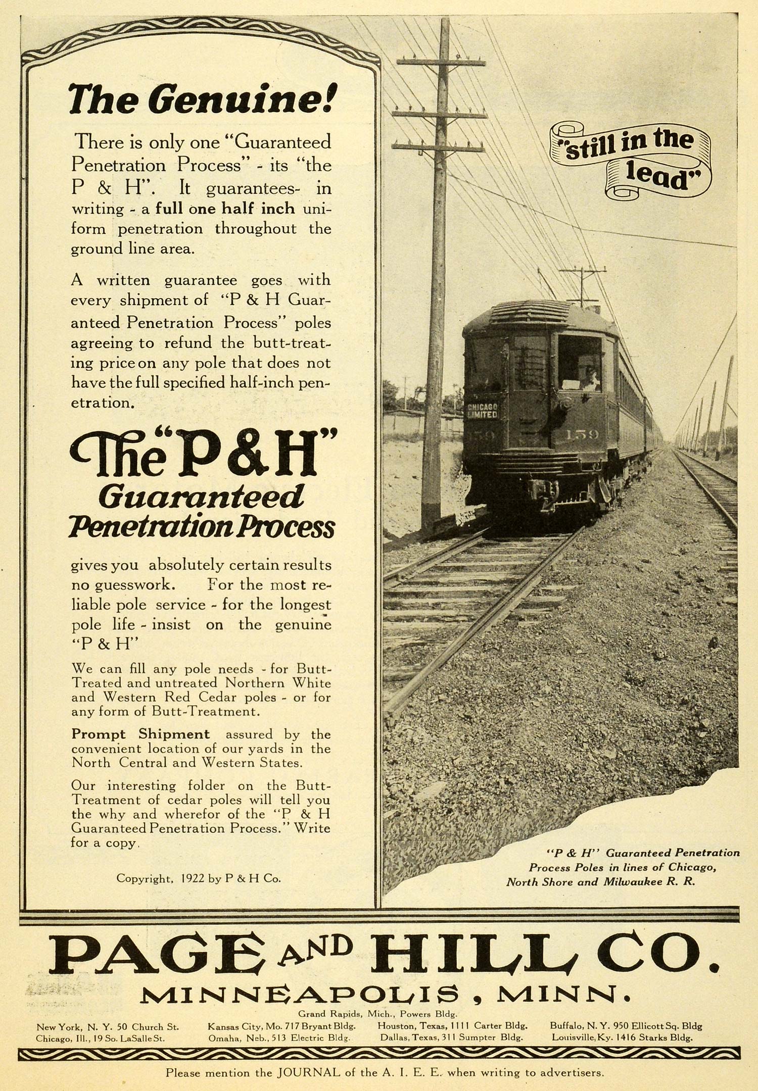1923 Ad Page & Hill Co Utility Poles Railroad Track Western Red Cedar Power JEE1