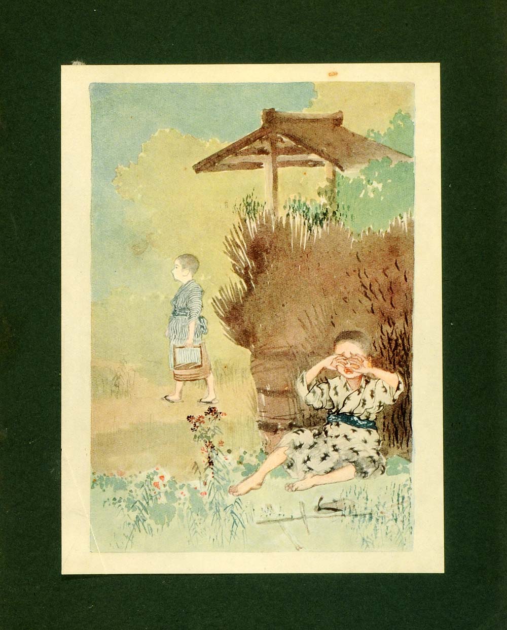 1913 Tipped-In Print Japanese Children Jiro Taro Crying Mary Fenollosa Japan JG2