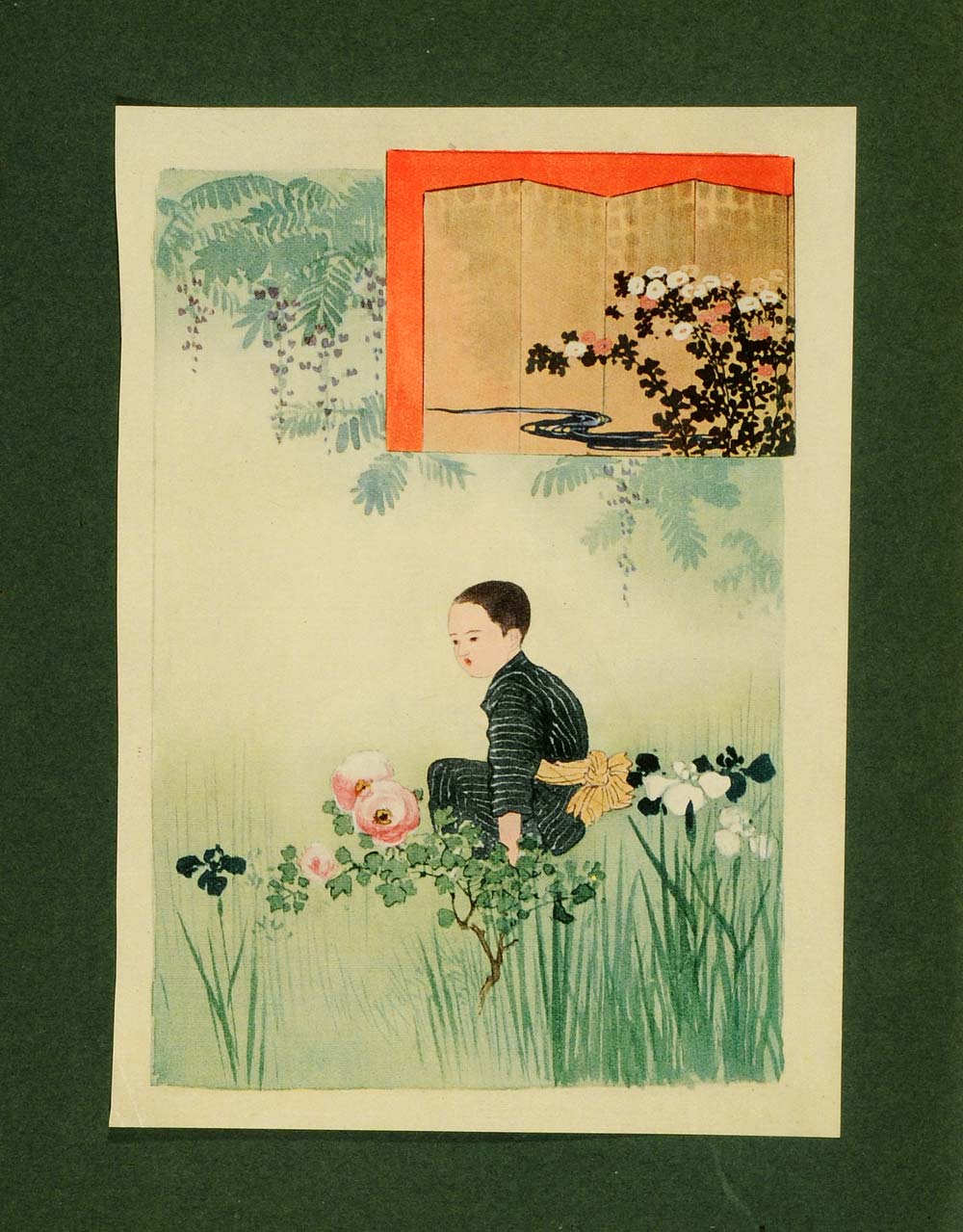 1913 Tipped-In Print Fadeless Flowers Japanese Child Botanical Fenollosa Art JG2
