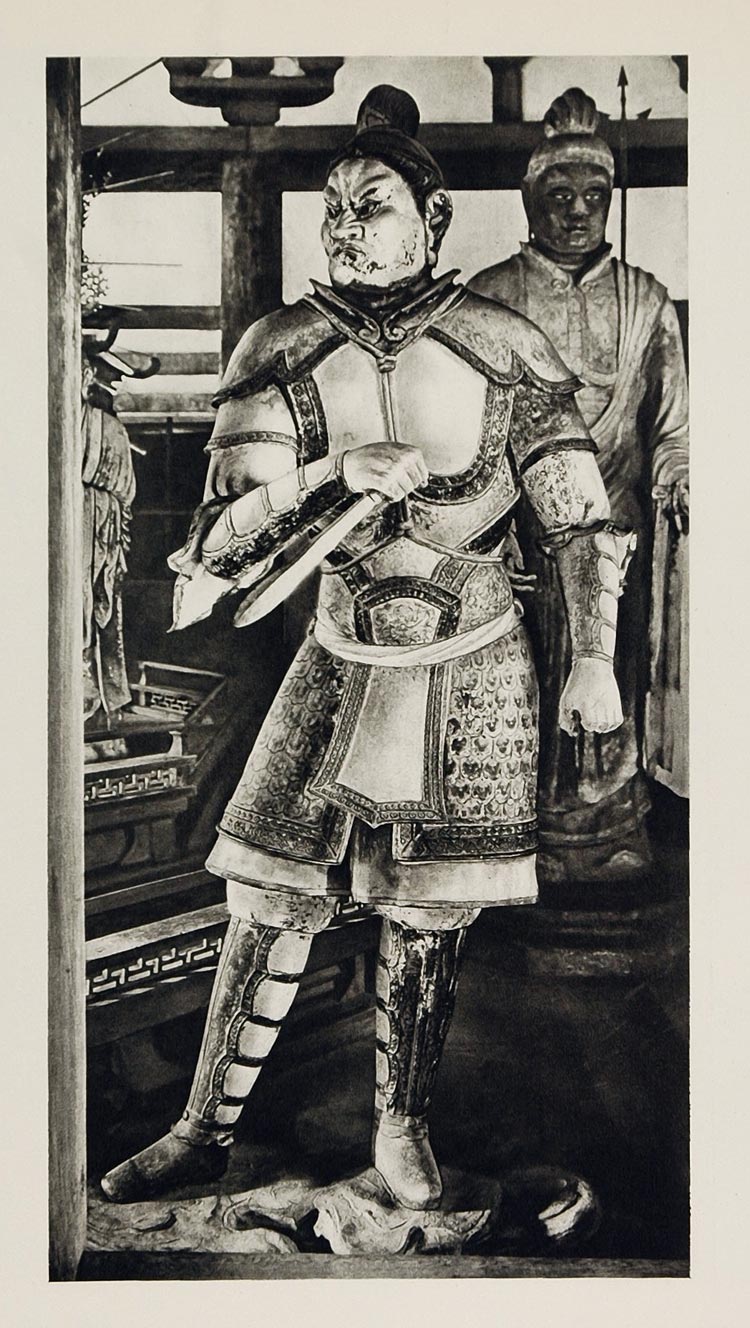 1930 Photogravure Japan Samurai Temple Guardian Shitenno Statue Four Kings JK1