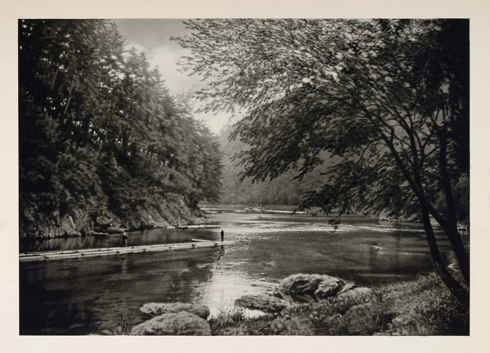 1930 Hozukawa Hozugawa River Kyoto Japan Photogravure - ORIGINAL JK1