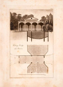 1823 Aquatint Engraving John Plaw Fishing Bridge Barrier Ferme Ornee JPA1