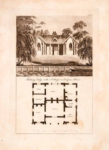 1823 Aquatint Engraving John Plaw Fishing Lodge Keeper Dwelling Ferme Ornee JPA1
