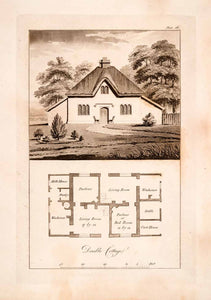 1823 Aquatint Engraving John Plaw Double Cottage Ferme Ornee Pastoral JPA1