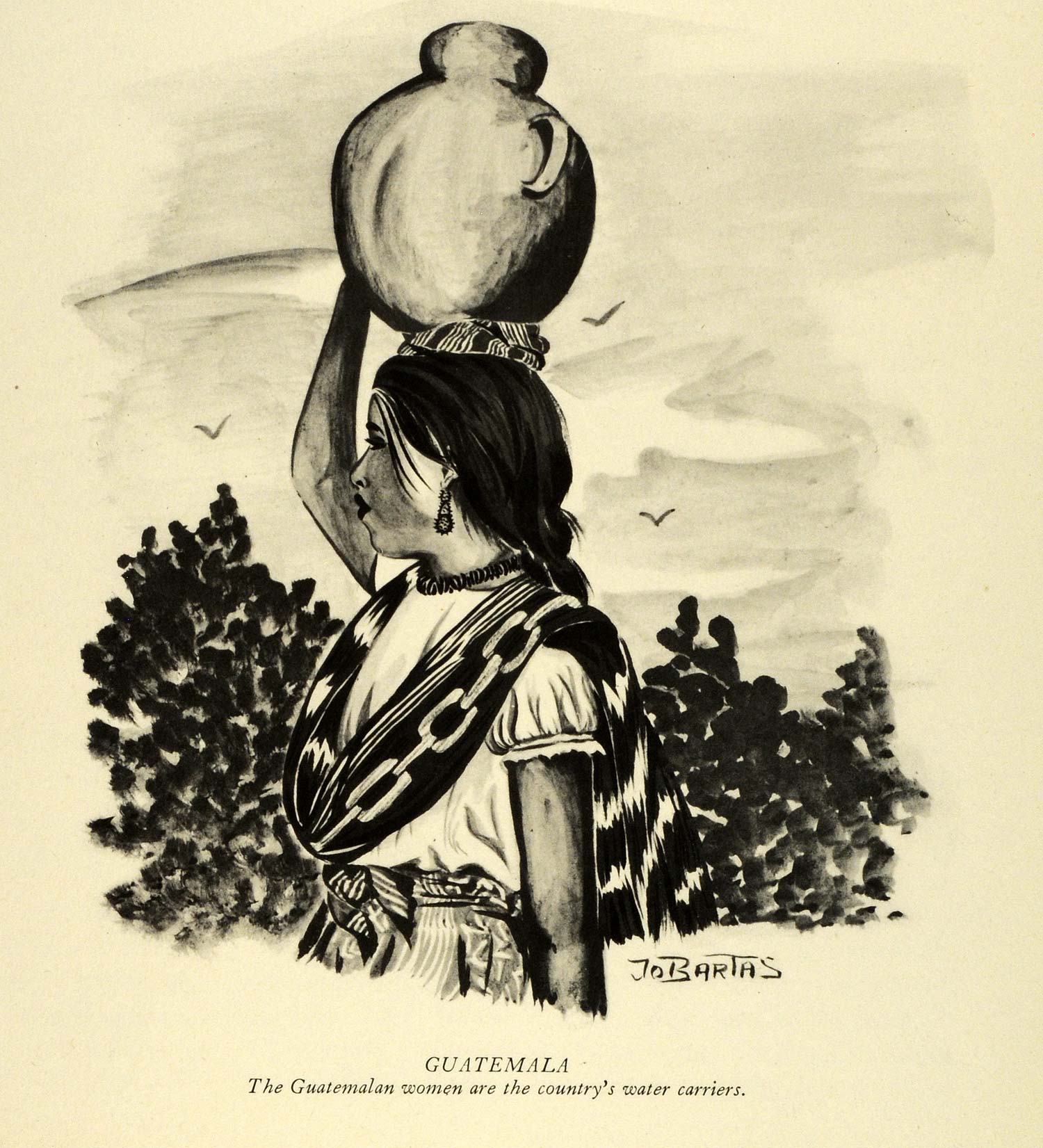 1941 Print Guatemala Native Woman Dress Costume Shawl Water Carrier Ce –  Period Paper Historic Art LLC