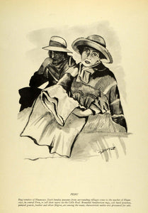 1941 Print Peru Huancayo Indigenous Men Costumes Rug Vendors Brimmed Hats LAC1