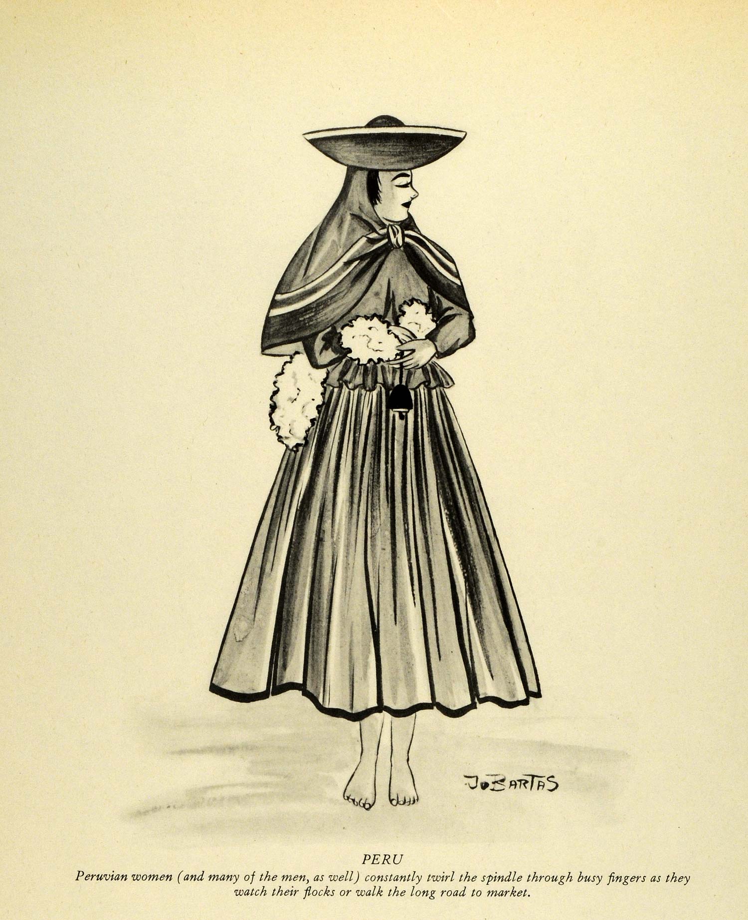 1941 Print Peru Indigenous Woman Peruvian Costume Saucer-shaped Brimmed LAC1