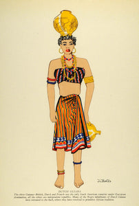 1941 Lithograph Dutch Guiana Guyana Traditional Costume Skirt Handmade –  Period Paper Historic Art LLC
