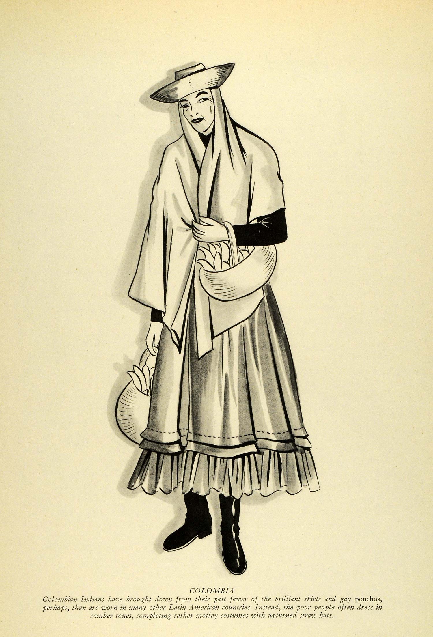 1941 Print Colombia Native Woman Costume Saucer-shaped Brimmed Hat Ski – Period Paper Historic Art LLC 1941 Print Colombia Native Woman Costume Saucer-shaped Brimmed Hat Ski – Period Paper Historic Art LLC