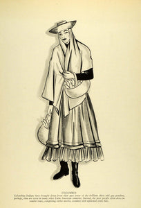 1941 Print Colombia Native Woman Costume Saucer-shaped Brimmed Hat Skirt LAC1