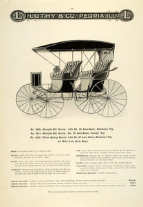 1912 Ad Antique Luthy Surrey Horse Buggy Peoria Open Carriage Canopy Top LAC2