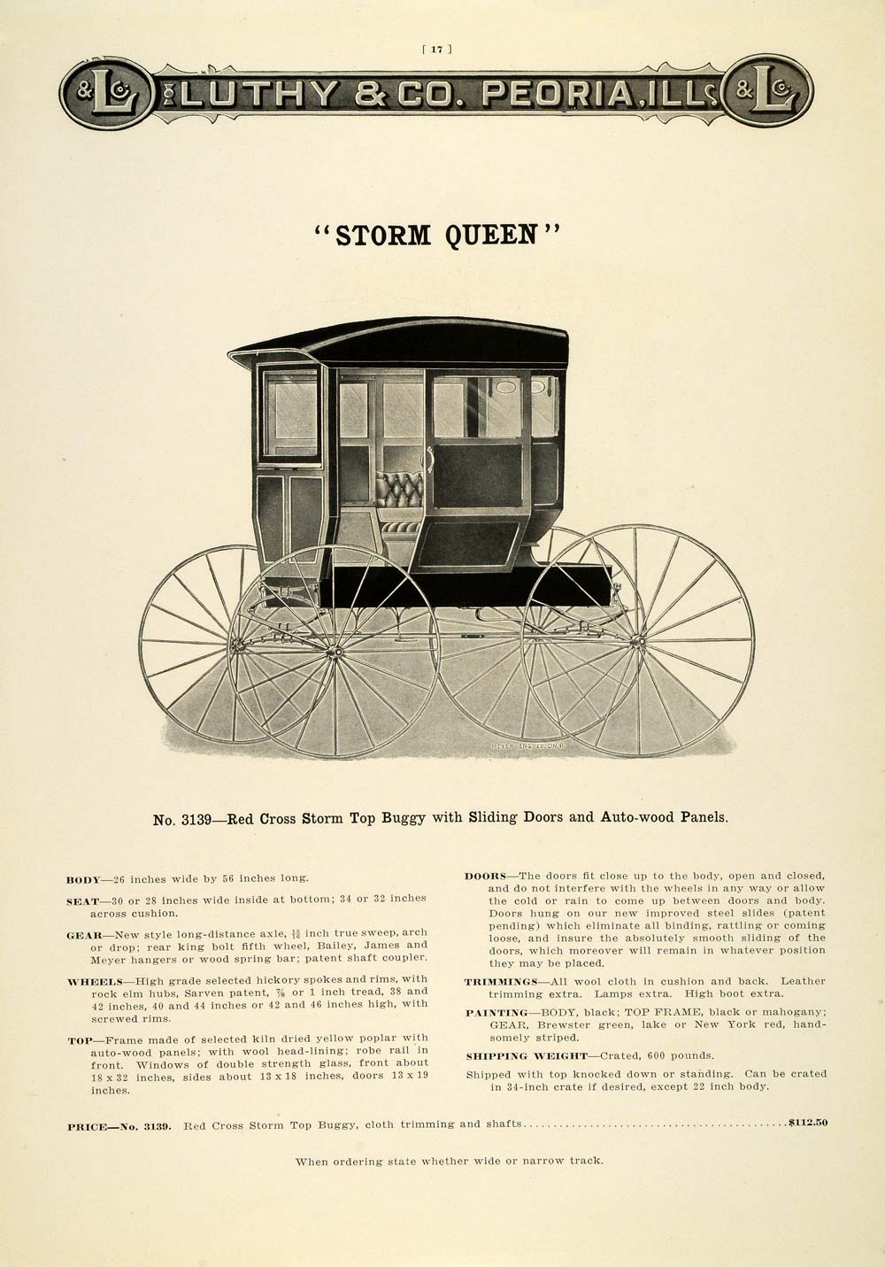 1912 Ad Antique Luthy Storm Queen Red Cross Enclosed Horse Buggy No. 3139 LAC2