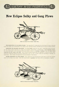 1912 Ad Antique Fuller Johnson New Eclipse Sulky Gang Plow Farm Implement LAC2