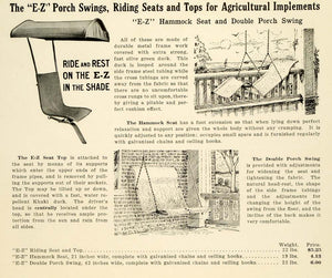 1912 Ad Antique E-Z Hammock Porch Swing Furniture Seat Top Farm Equipment LAC2