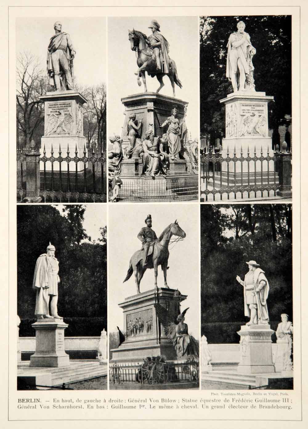 1913 Print Berlin Famous Statues Frederick William II General von Bulow Prussia