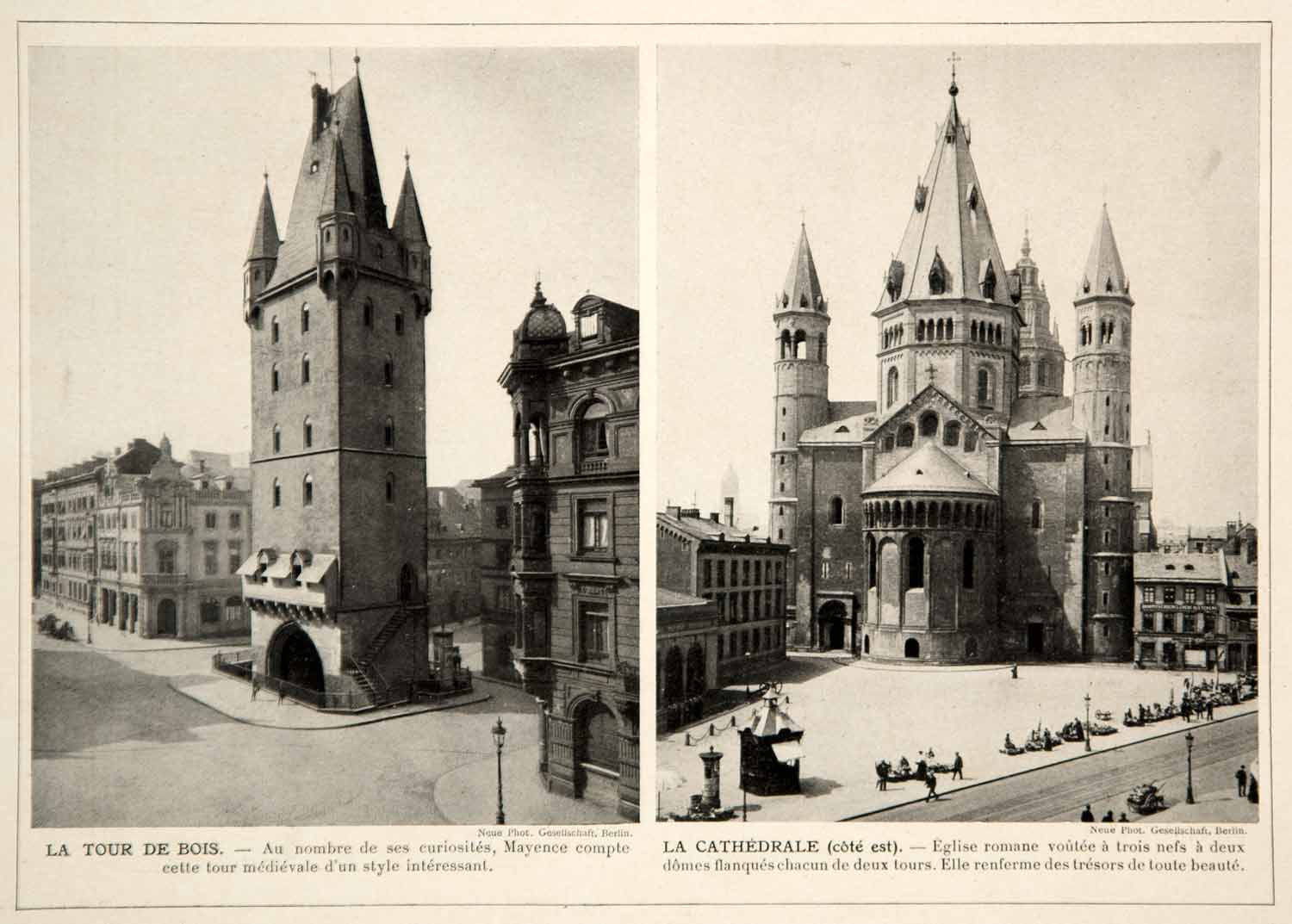 1913 Print Mainz Wood Tower Holzturm Cathedral Mainzer Dom Martinsdom Germany