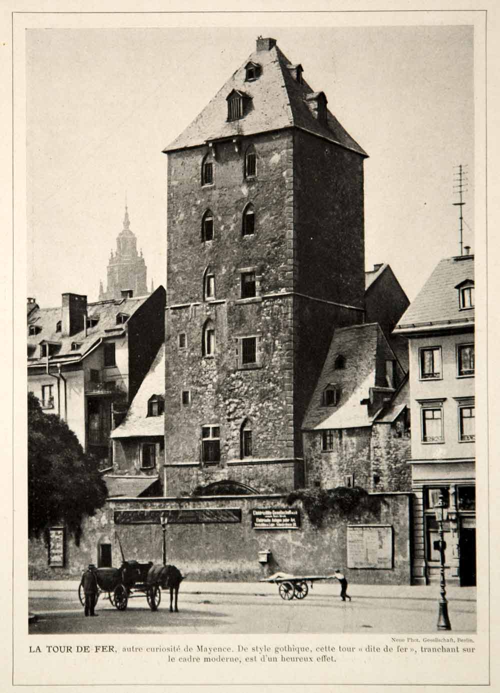 1913 Print Mainz Iron Tower Eisenturm Gothic Medieval City Wall Gate Germany