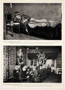 1913 Print German University Students Kneipesaal Room Bedroom Gottingen Germany