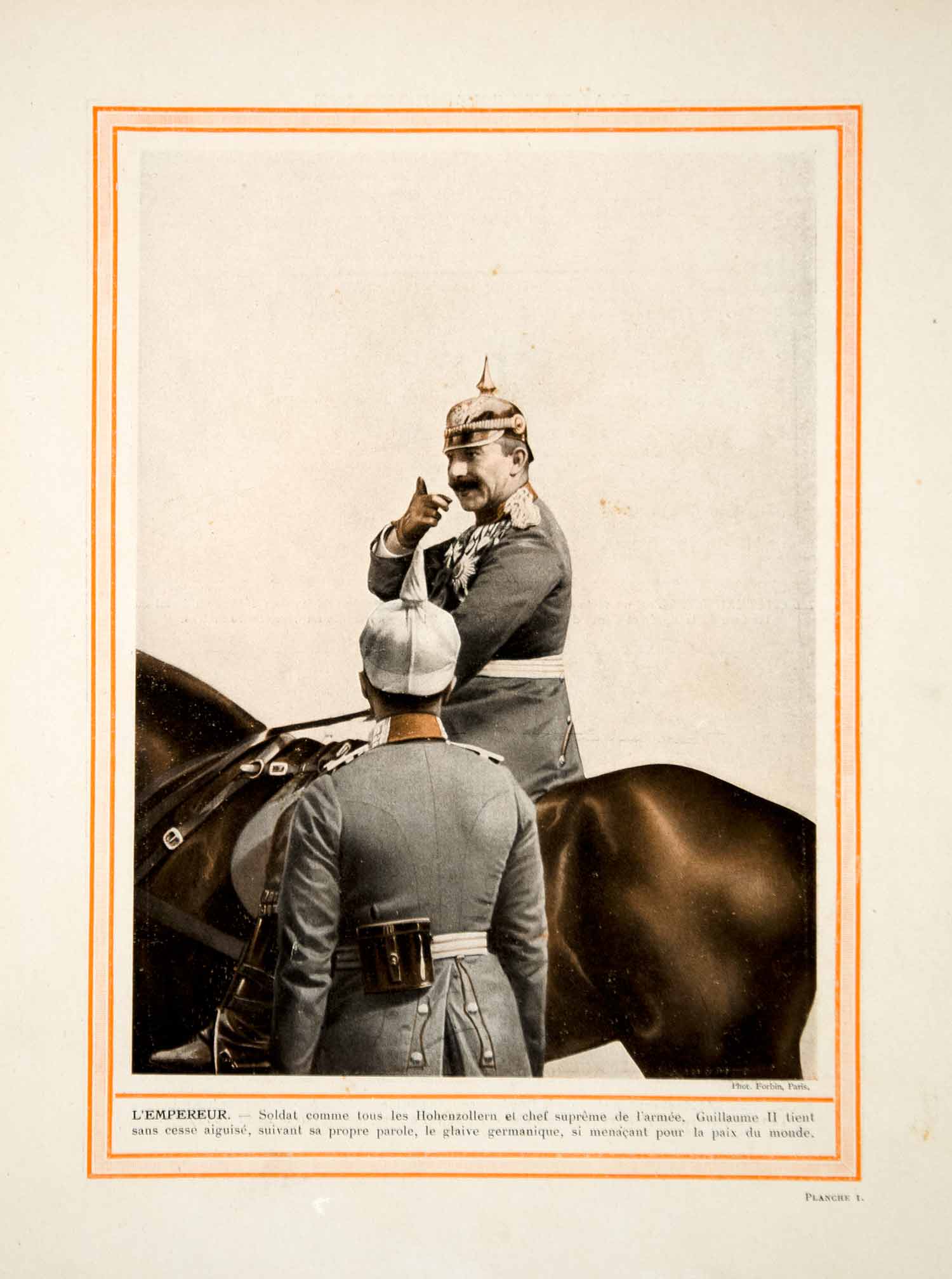 1913 Color Print Kaiser Wilhelm II German Emperor King Prussia Uniform Horseback