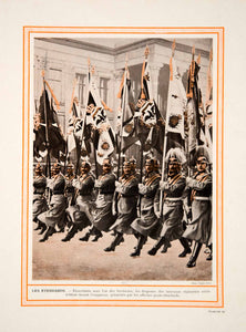 1913 Color Print German Army Parade March Flags Banners Germany Militarization