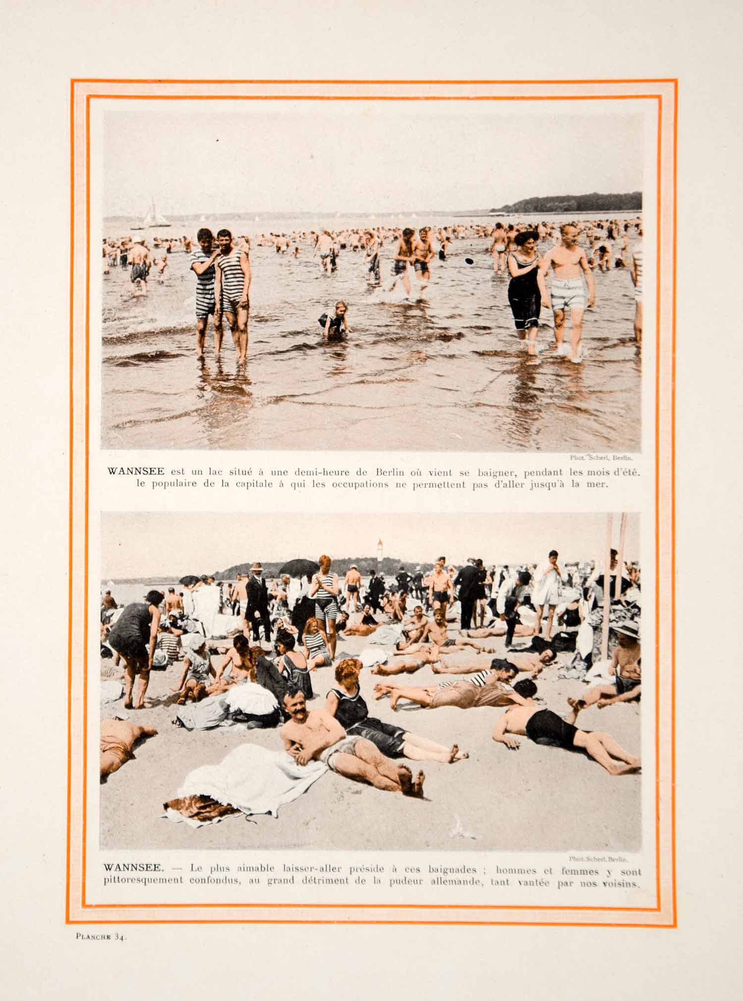 1913 Color Print Wannsee Lake Berlin Germany Recreation People Beach Sunbathing