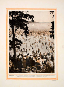 1913 Color Print Wannsee Lake Beach Berlin Germany Crowd Recreation Sunbathing