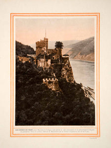 1913 Color Print Burg Rheinstein Castle Medieval Fort Rhine River Rhein Germany