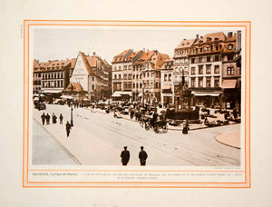 1913 Color Print Mainz Germany Cityscape Marketplace German City Architecture
