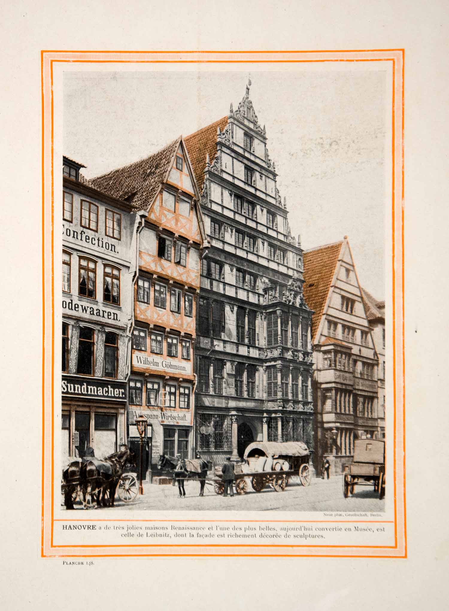 1913 Color Print Hannover Germany Leibnizhaus Renaissance Architecture Facade