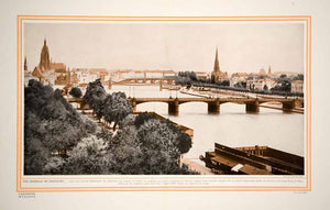 1913 Color Print Frankfurt am Main Germany Cityscape Bridges River Historic View
