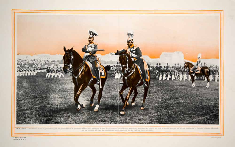1913 Color Print Kaiser Wilhelm II German Emperor Reviewing Army Troops Germany