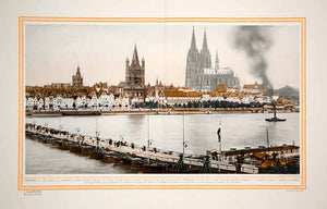 1913 Color Print Cologne Koln Rhine Rhein River Cityscape Kolner Dom Cathedral
