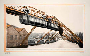 1913 Print Wuppertaler Schwebebahn Electric Elevated Railway Tram Barmen Germany