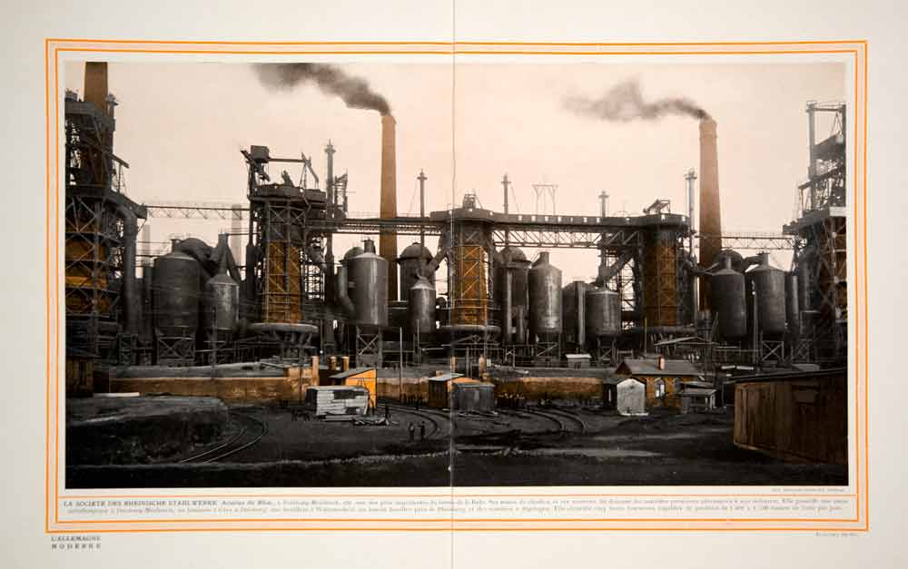 1913 Color Print Rheinische Stahlwerke Duisburg Germany Steel Industry Factory
