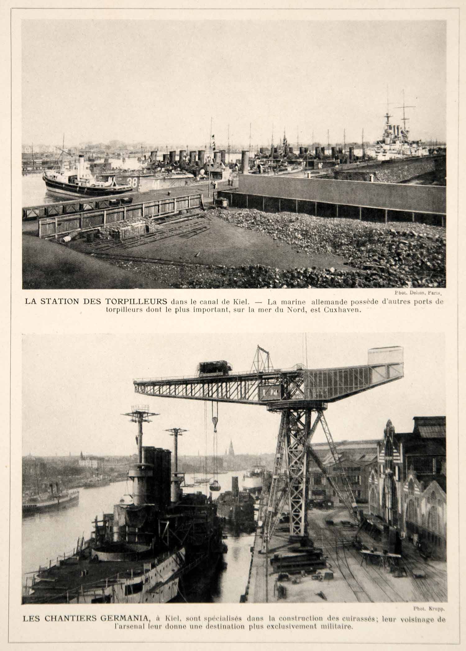 1914 Print Kiel Canal Germany German Navel Base Torpedo Boats Battleships Navy