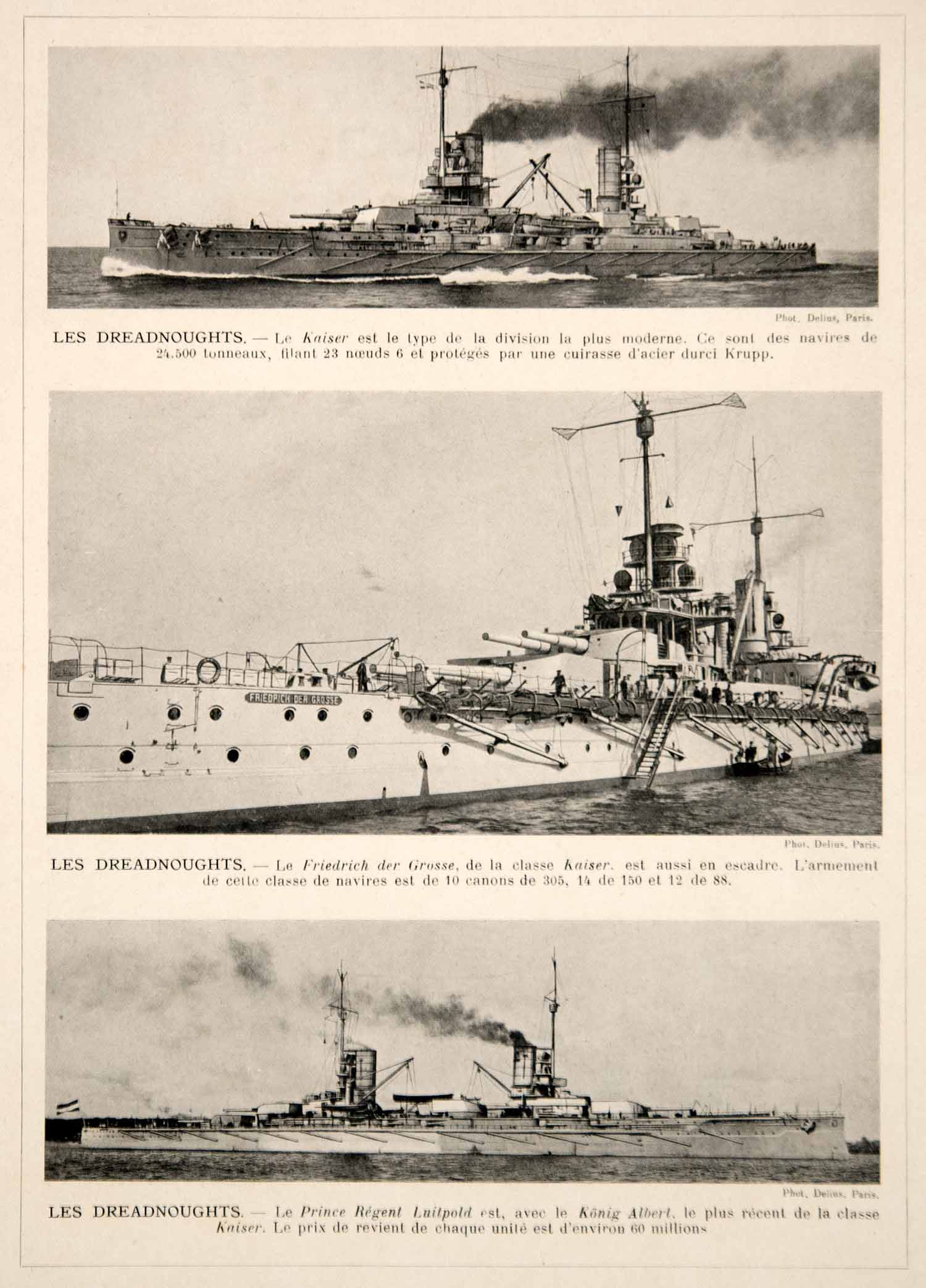 1914 Print German Battleships Kaiser Friedrich der Grosse Prinzregent Luitpold