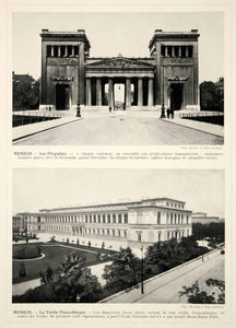 1914 Print Munich Propylaea City Gate Alte Pinakothek Art Museum Architecture