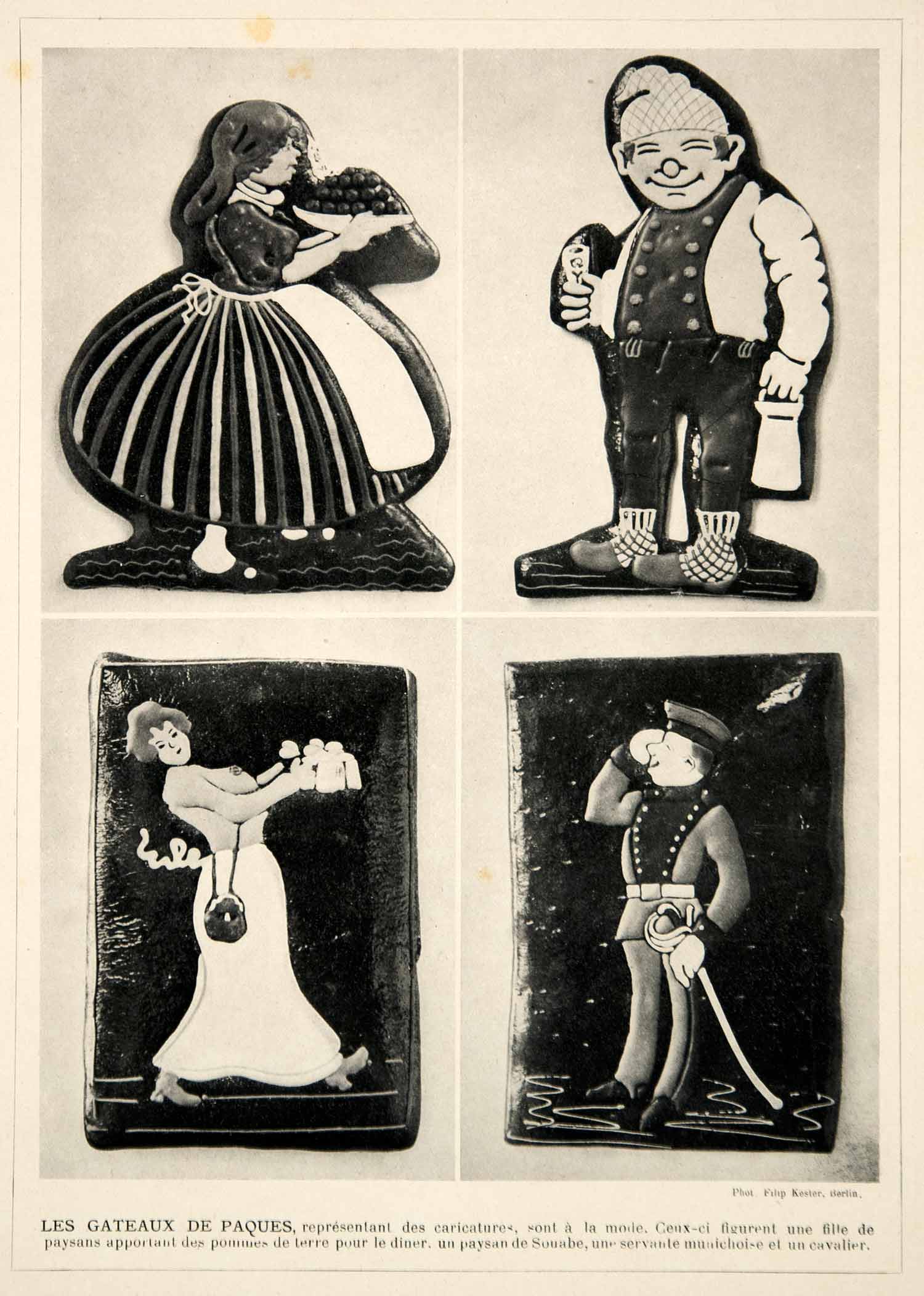 1914 Print Germany Bavaria Decorated Cakes Caricatures Bavarian German Food