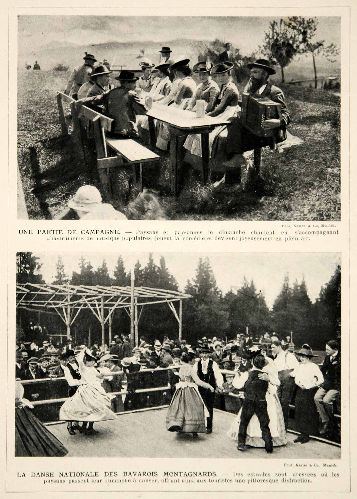 1914 Print Bavarian Peasants Costume Dance Music Accordion Traditional Germany