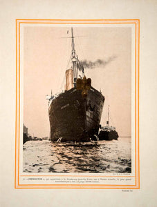 1914 Color Print SS Imperator Hamburg America Line Ocean Liner Bow German Eagle