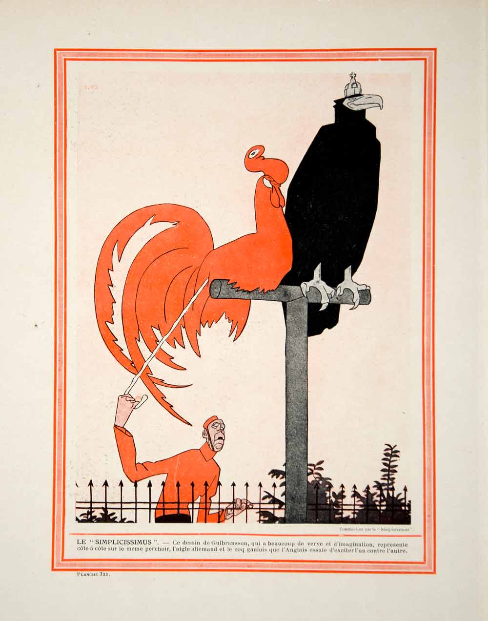 1914 Color Print Simplicissimus Satire Political Cartoon Olaf Gulbransson Art