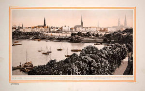1914 Color Print Alster River Lombard Bridge Hamburg Germany German Cityscape