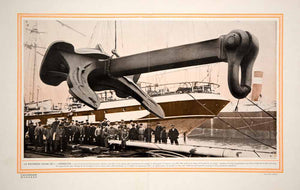 1914 Color Print SS Imperator Anchor Hamburg America Line Ocean Liner Ship Pier