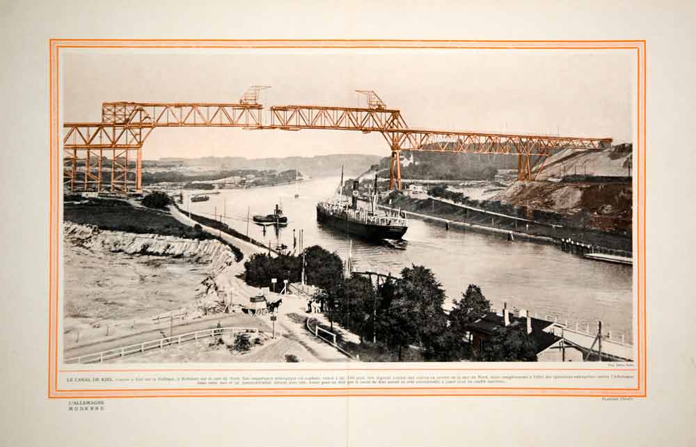 1914 Color Print Kiel Canal Germany North Sea Baltic German Imperial Navy Ship