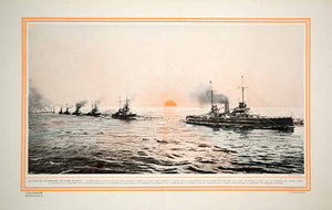 1914 Color Print German Imperial Navy Battleships Germany War Militarization WWI