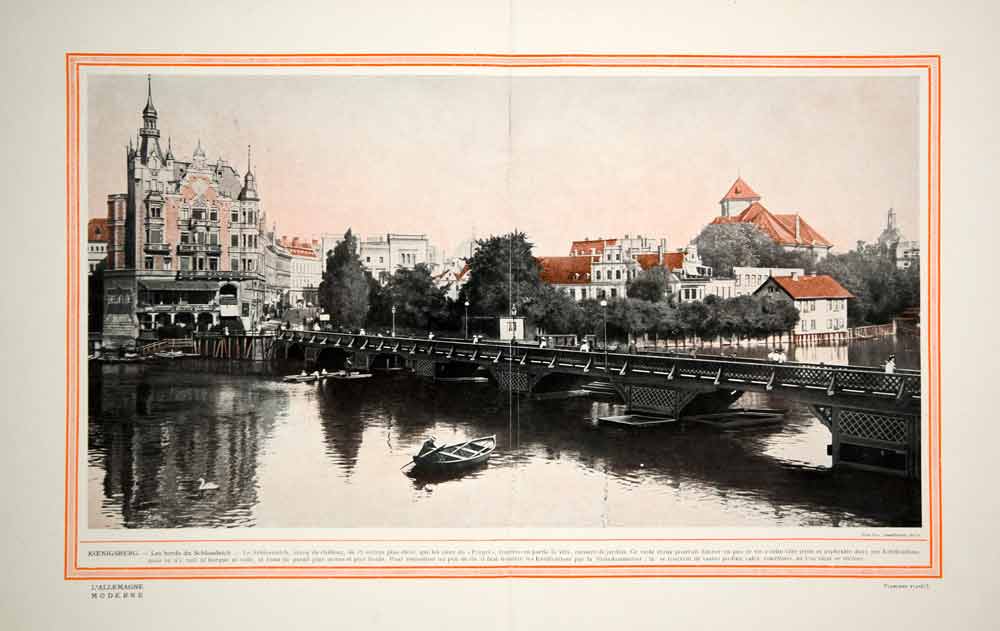1914 Color Print Konigsberg Schlossteich Germany Kaliningrad Russia Cityscape