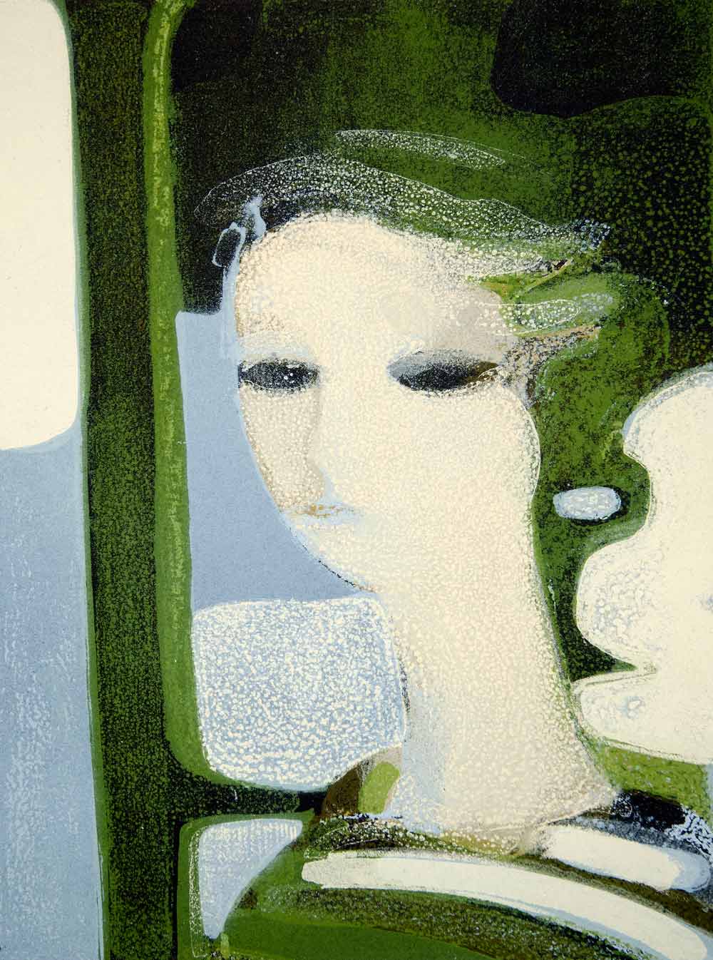 1965 Lithograph Andre Minaux Sandra Portrait Head Atelier Mourlot Abstract Art