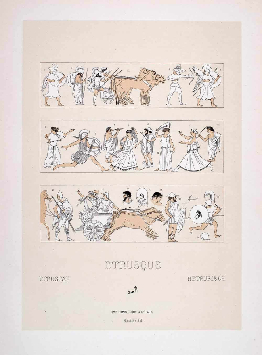 1888 Chromolithograph Etruscan Chariot Achilles Helen Menelaus Troy Horse LCH1