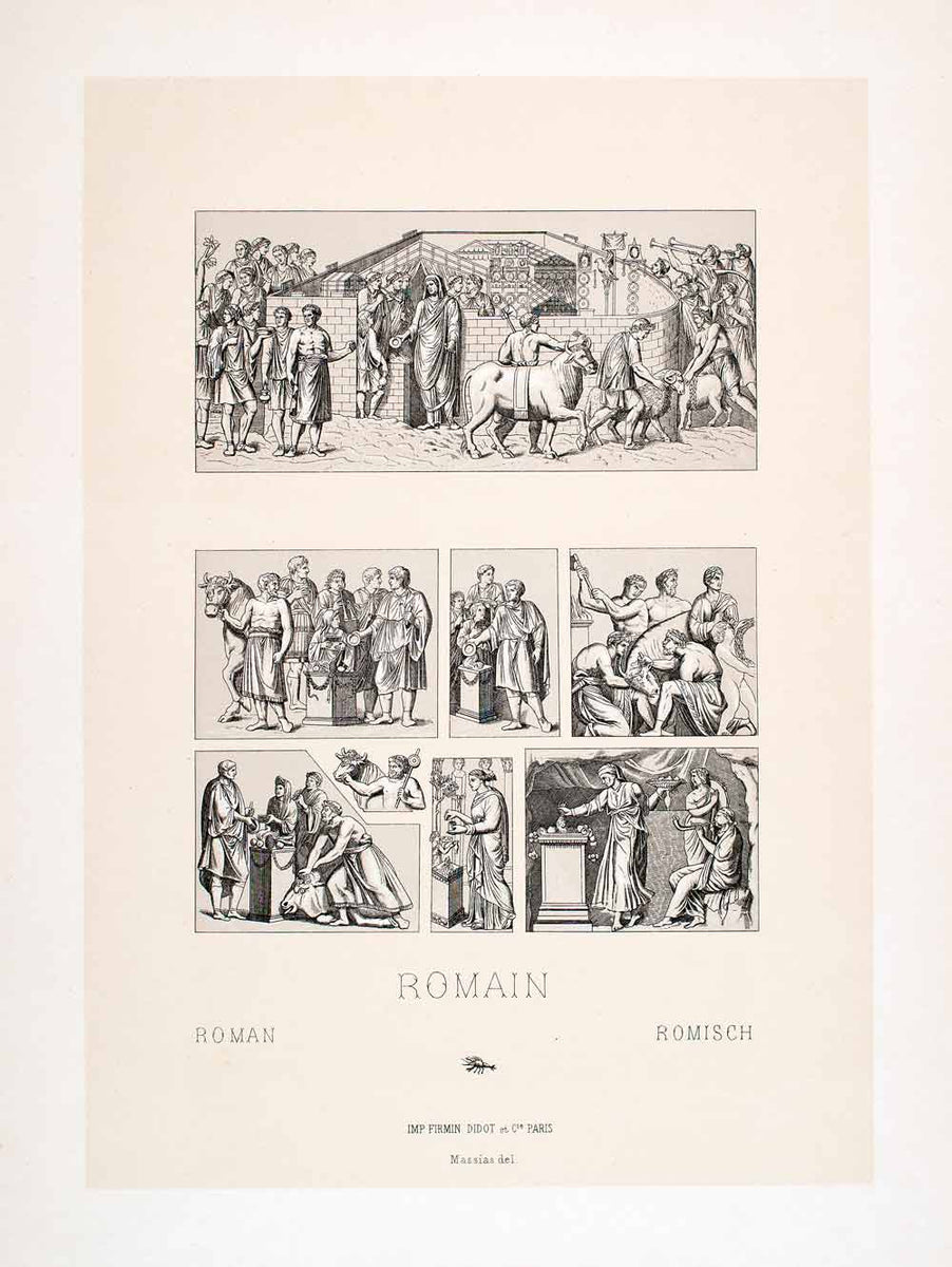 1888 Chromolithograph Ancient Rome Religion Pagan Sacrifice Offering R ...